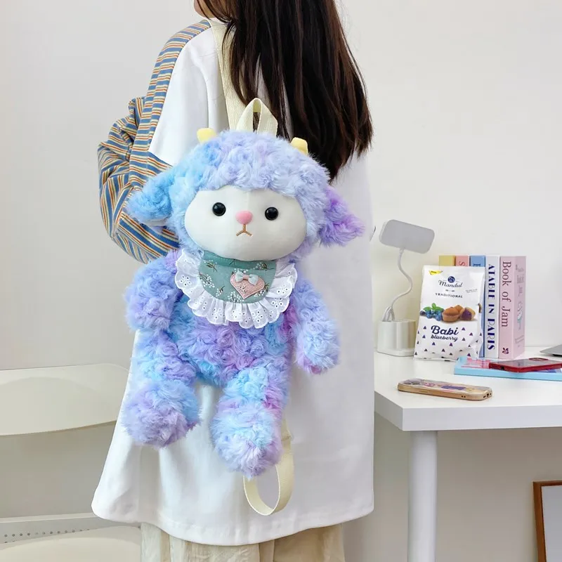 GOX Plush Backpack Women's Purple/Green/Pink/Black/White-5