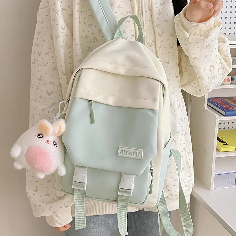 GOX Nylon Backpack Regular Women's Black/Pink/Light Purple/Light Yellow/Light Green-17