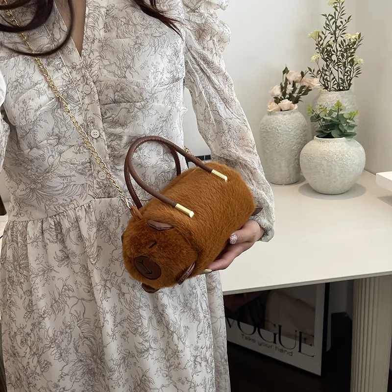 GOX Plush Shoulder Bag, Crossbody Bag, Handbag Regular Women's White/Black/Umber-13