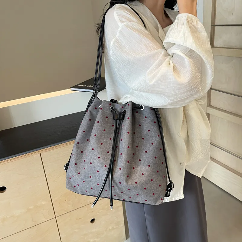 GOX Canvas Bag, Bucket Bag, Shoulder Bag Women's Stars/Polka Dot/Bowknot/Heart-7