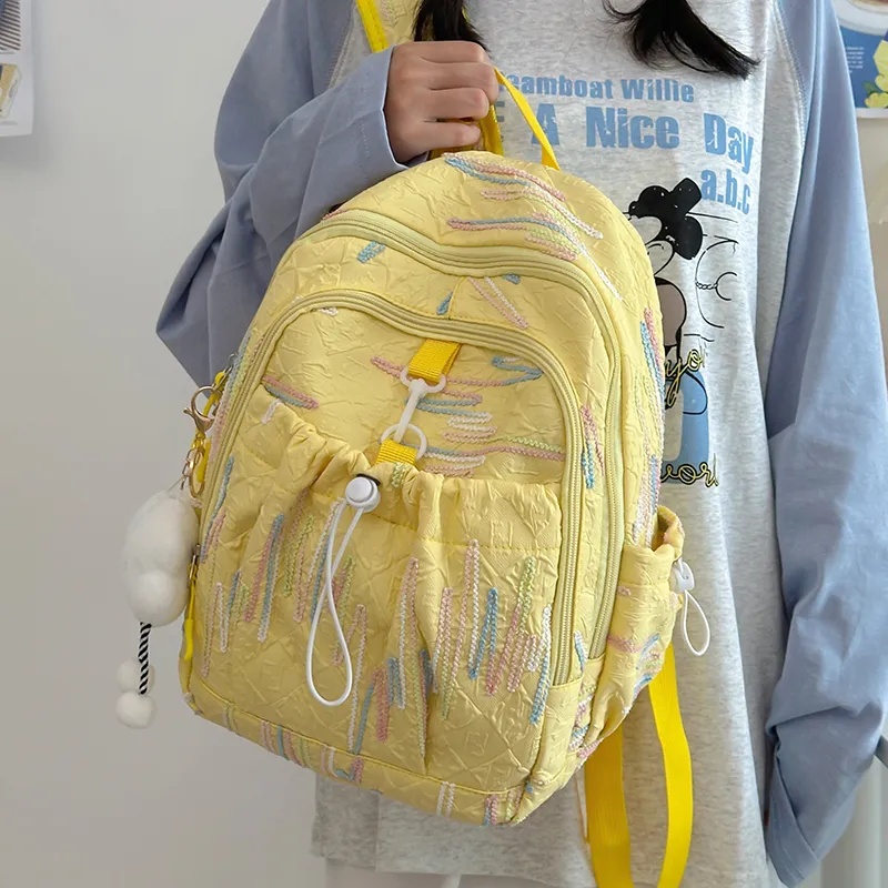 GOX Nylon Backpack Women's White/Black/Yellow/Pink-15
