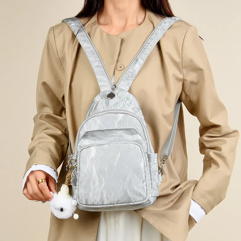 GOX Nylon Sling Bag Backpack Regular Women's Ivory/Silver/Black/Pink/Lake Blue-9