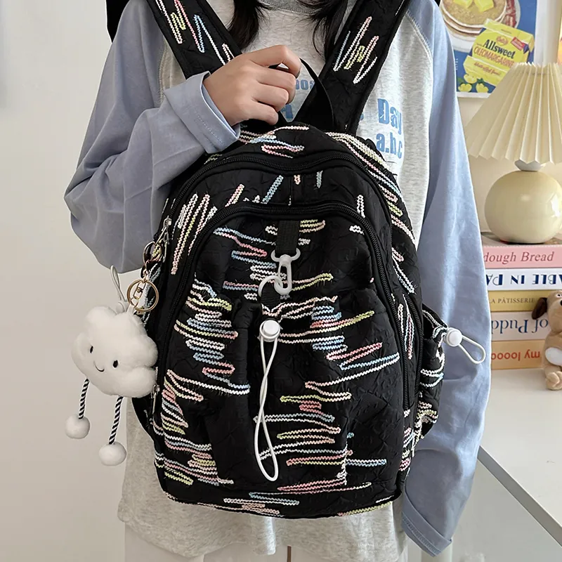 GOX Nylon Backpack Women's White/Black/Yellow/Pink-7