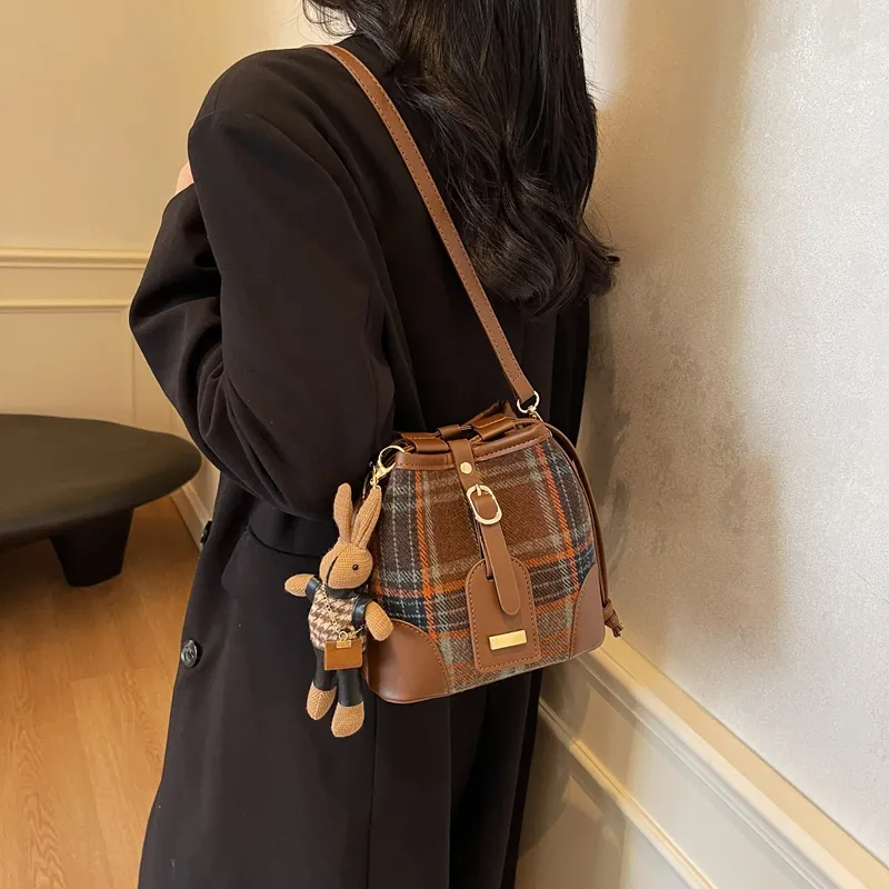 GOX Woolen Crossbody Bag Regular Women's Red Plaid/Blue Plaid/Black Plaid-10