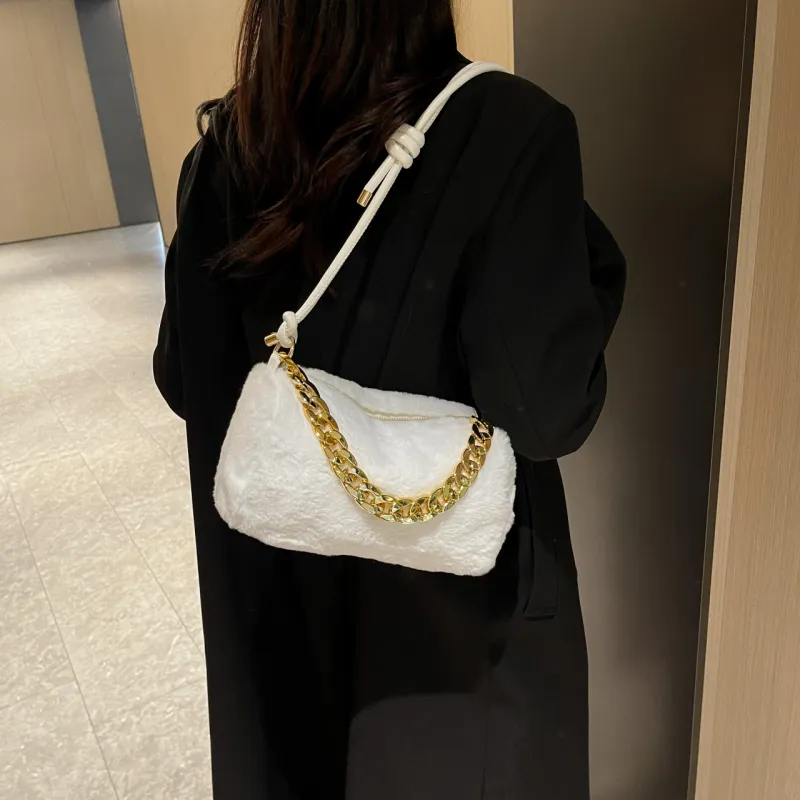 GOX Faux Fur Shoulder Bag Women's White/Black/Pink/Khaki-2