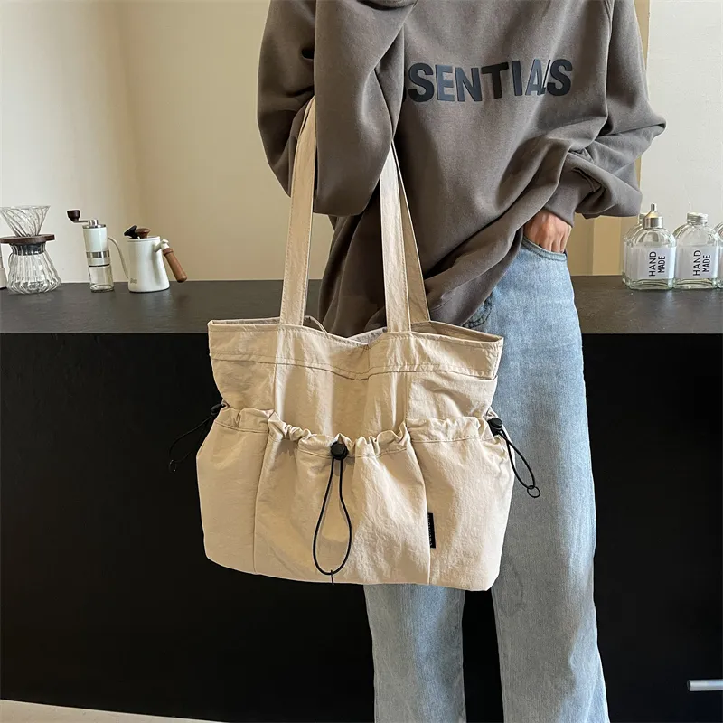 GOX Nylon Tote Bag, Shoulder Bag Regular Unisex Ecru/Black/Khaki/Green/Brown-1