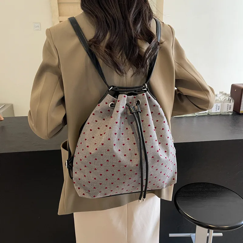 GOX Canvas Bag, Bucket Bag, Shoulder Bag Women's Stars/Polka Dot/Bowknot/Heart-21