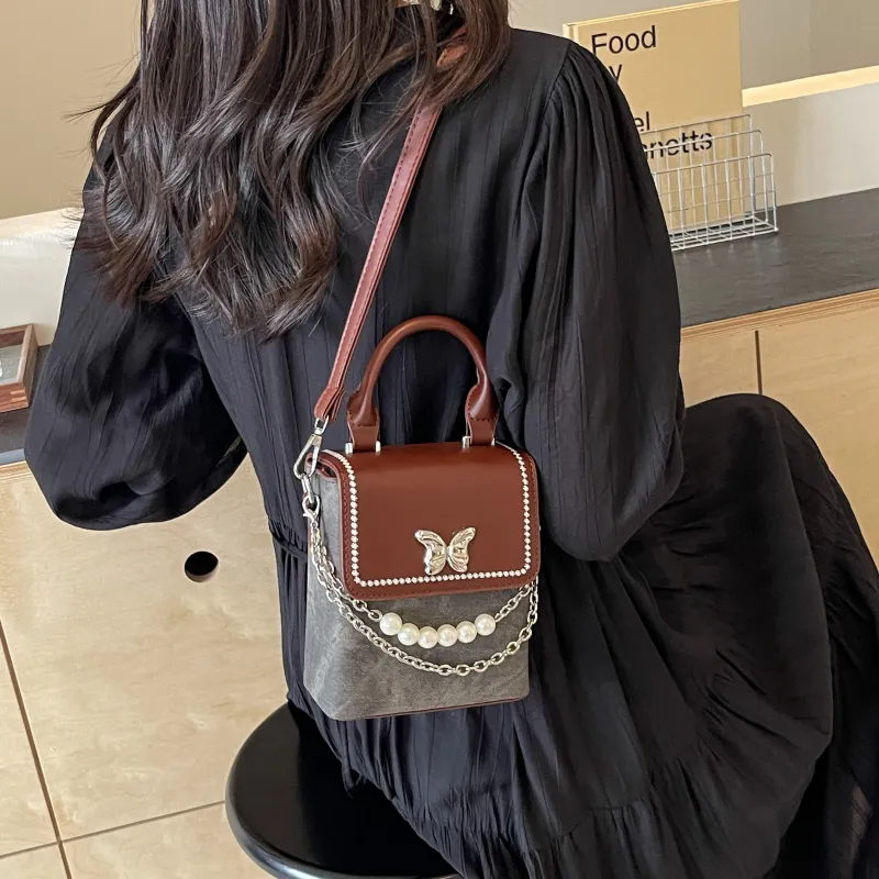 GOX PU Shoulder Bag Women's Dark Tea/Denim Blue/Ecru-16