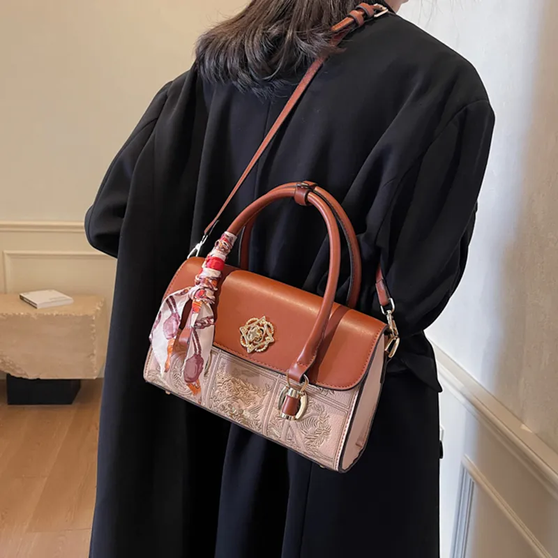 GOX PU One Shoulder Handbag Women's Yellow Brown/Burgundy-2