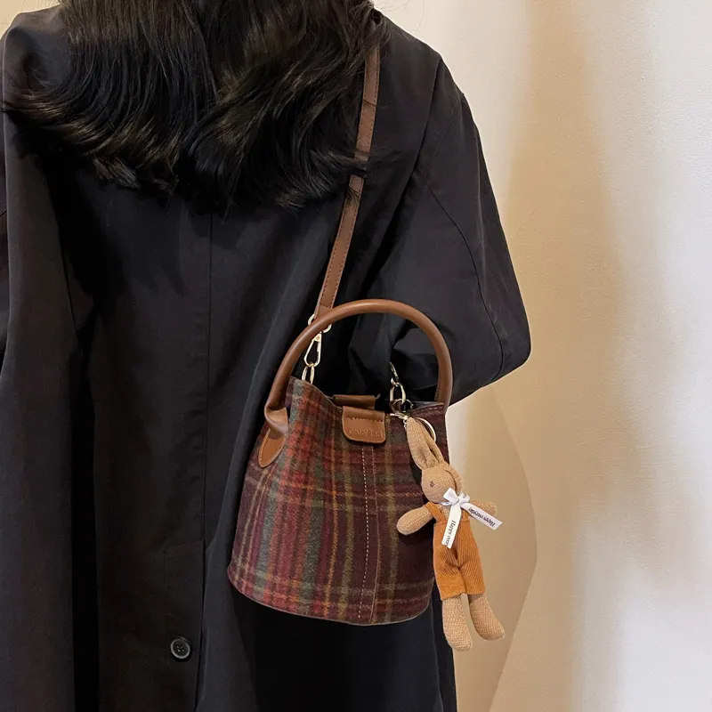 GOX Woolen Shoulder Bag, Handbag Women's Gray/Burgundy/Green-8