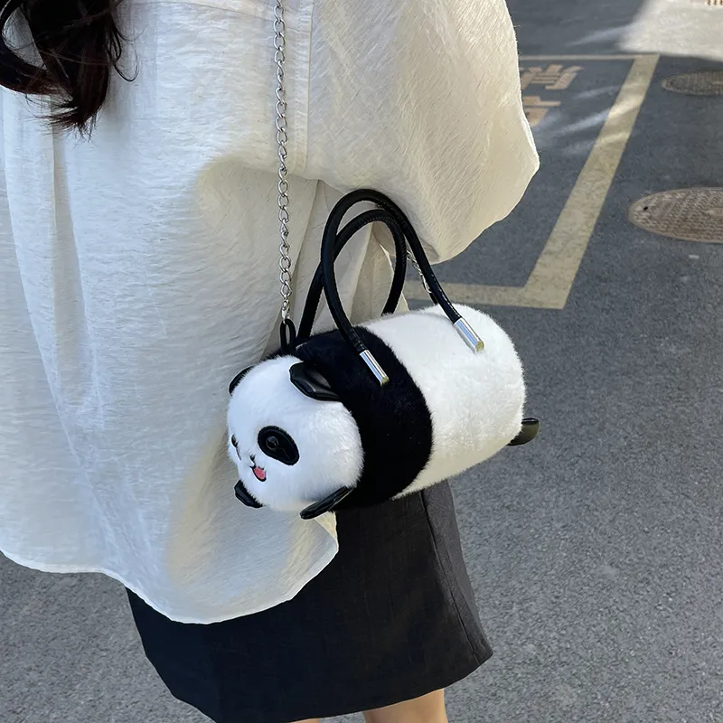 GOX Plush Shoulder Bag, Crossbody Bag, Handbag Regular Women's White/Black/Umber-10