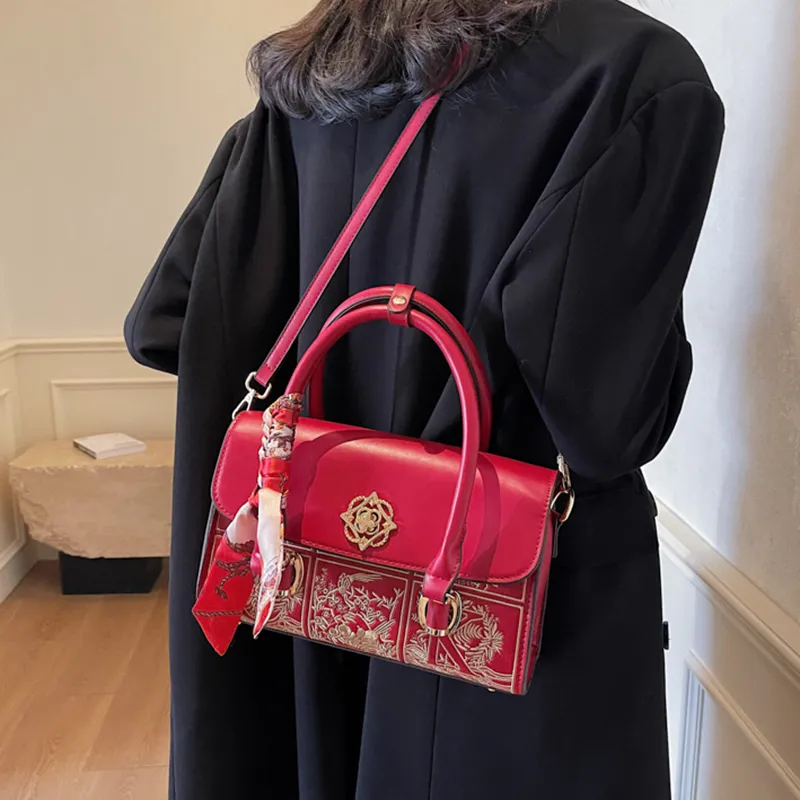 GOX PU One Shoulder Handbag Women's Yellow Brown/Burgundy-7