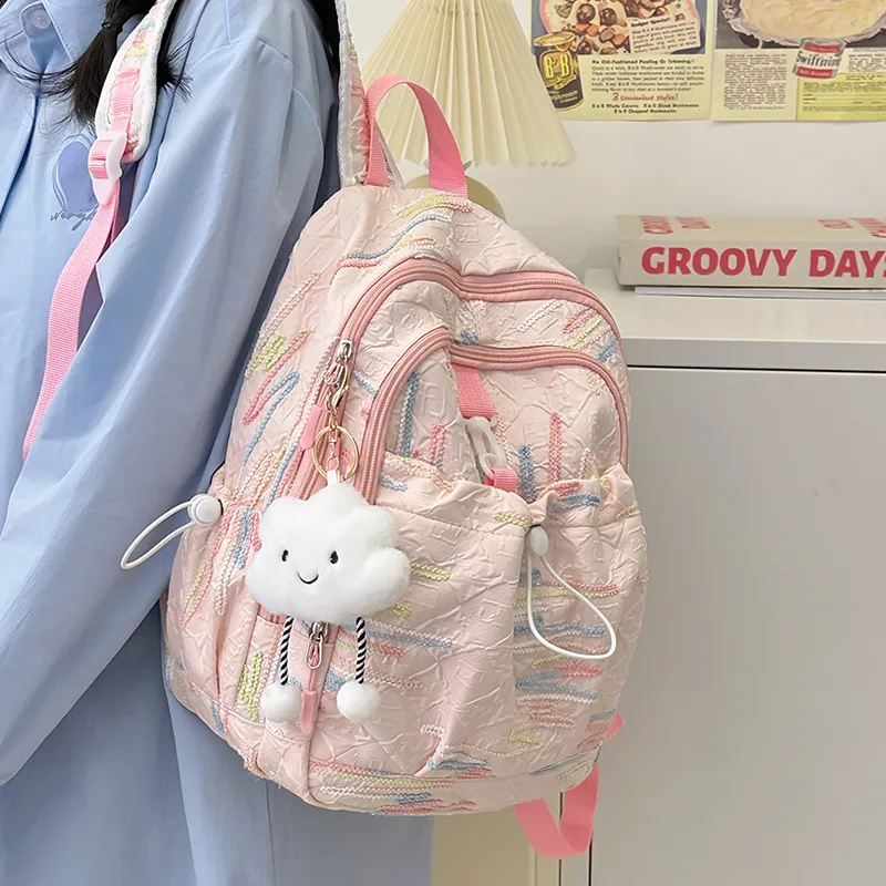 GOX Nylon Backpack Women's White/Black/Yellow/Pink-19
