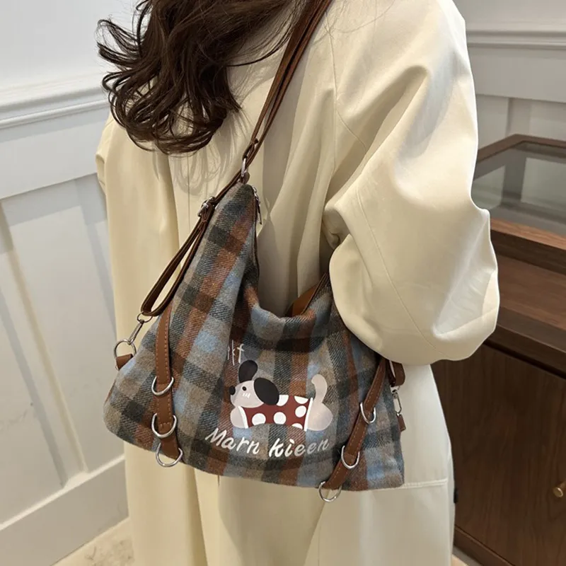 GOX Canvas Bag Underarm Backpack Crossbody Bag, Shoulder Bag Women's Blue/Brown-2