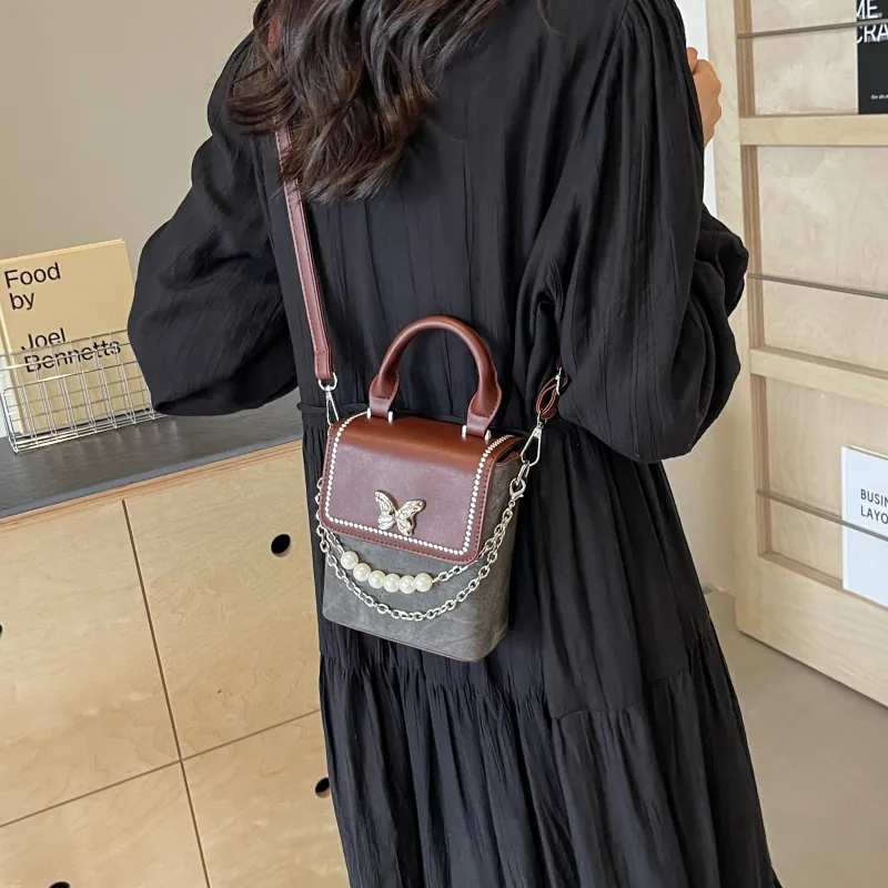 GOX PU Shoulder Bag Women's Dark Tea/Denim Blue/Ecru-13