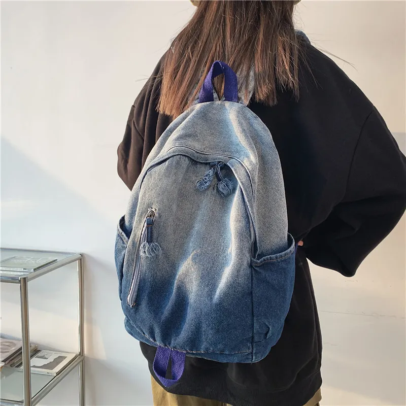 GOX Denim Laptop Backpack Bag Regular Unisex Blue/Black-3