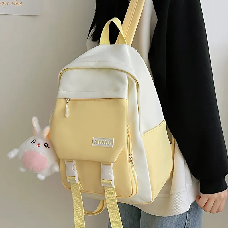 GOX Nylon Backpack Regular Women's Black/Pink/Light Purple/Light Yellow/Light Green-14