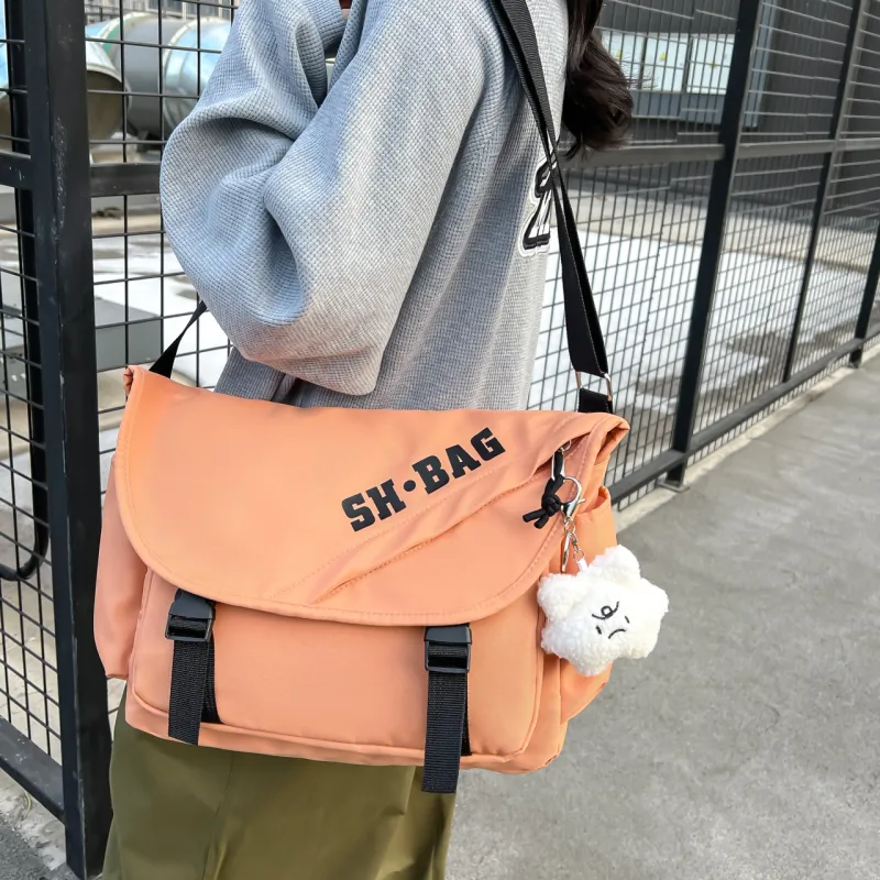 GOX Nylon Shoulder Bag Regular Unisex Ecru/Black/Orange-10