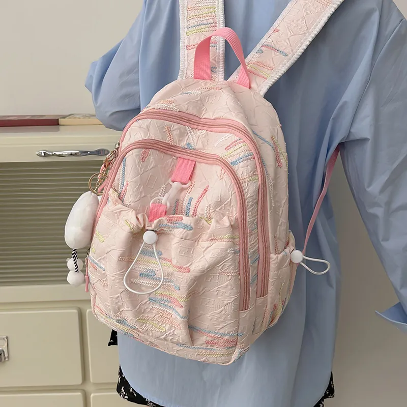 GOX Nylon Backpack Women's White/Black/Yellow/Pink-21