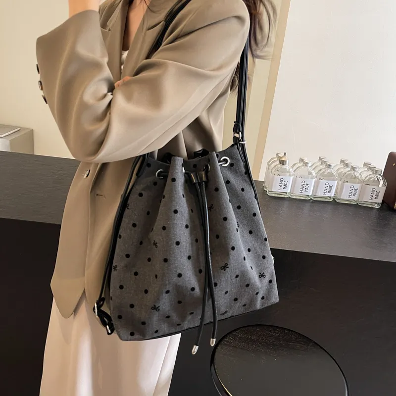 GOX Canvas Bag, Bucket Bag, Shoulder Bag Women's Stars/Polka Dot/Bowknot/Heart-15