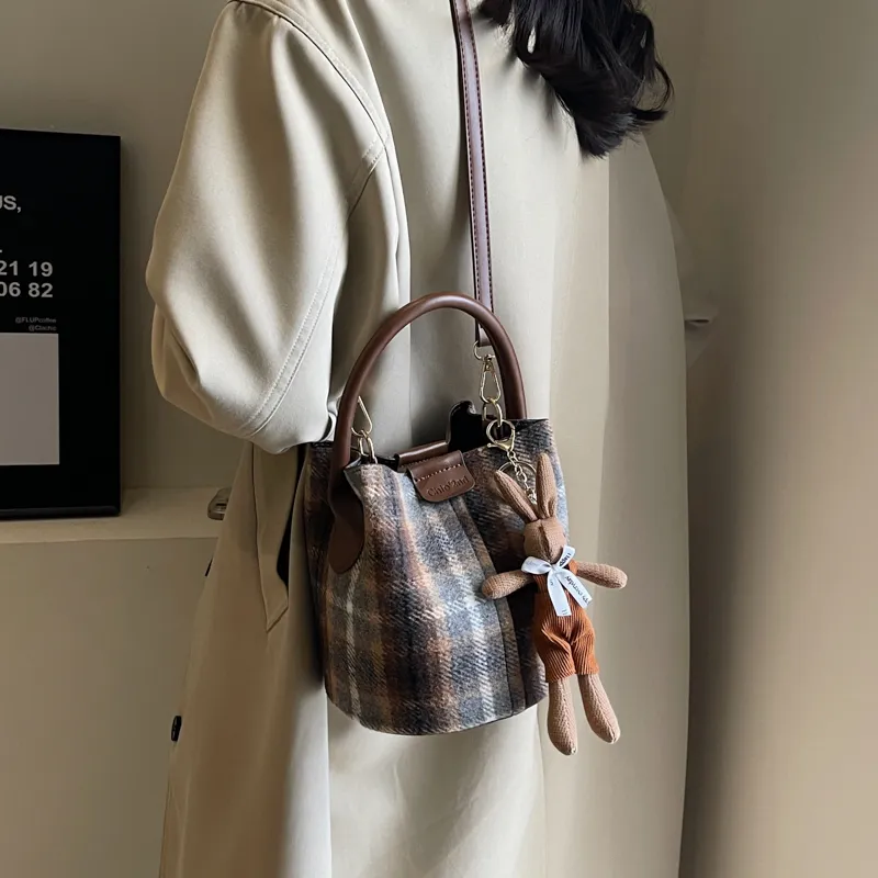 GOX Woolen Shoulder Bag, Handbag Women's Gray/Burgundy/Green-5