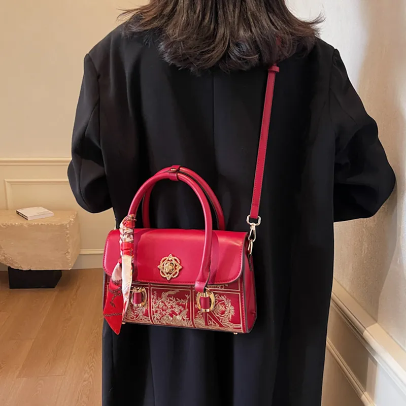 GOX PU One Shoulder Handbag Women's Yellow Brown/Burgundy-5