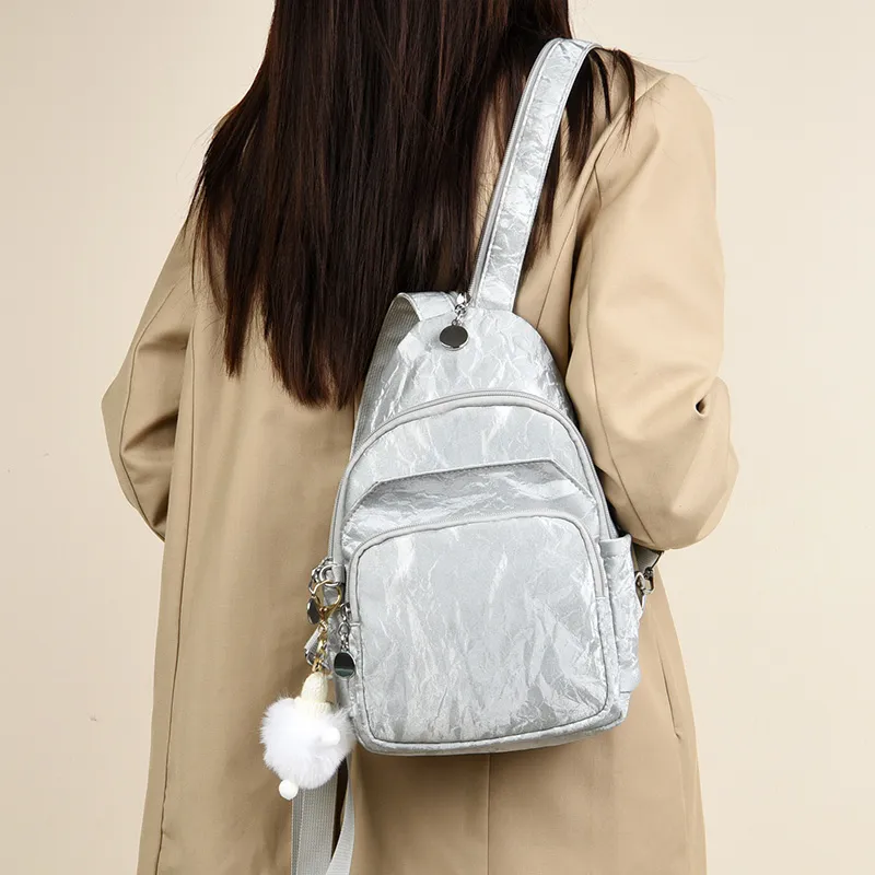 GOX Nylon Sling Bag Backpack Regular Women's Ivory/Silver/Black/Pink/Lake Blue-10