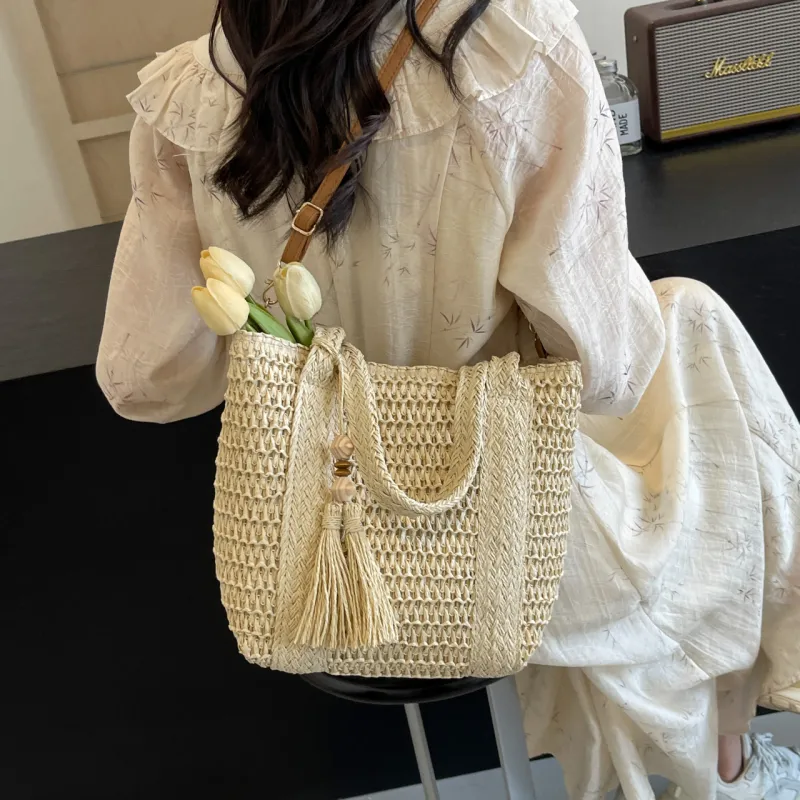 GOX Woven Shoulder Bag Women's Beige/Khaki-2