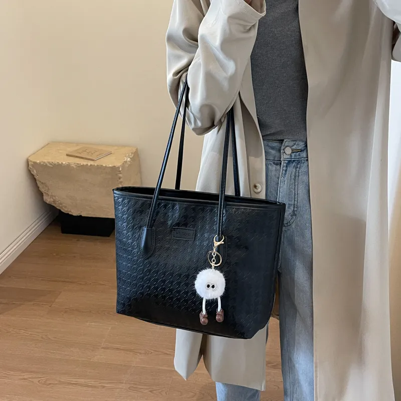 GOX PU Tote Bag, Shopping Bag, Shoulder Bag Women's White & Pink/Black/White & Coffee-9
