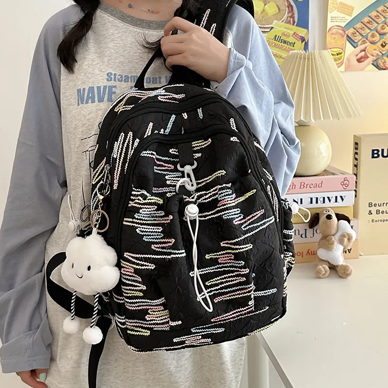 GOX Nylon Backpack Women's White/Black/Yellow/Pink-8