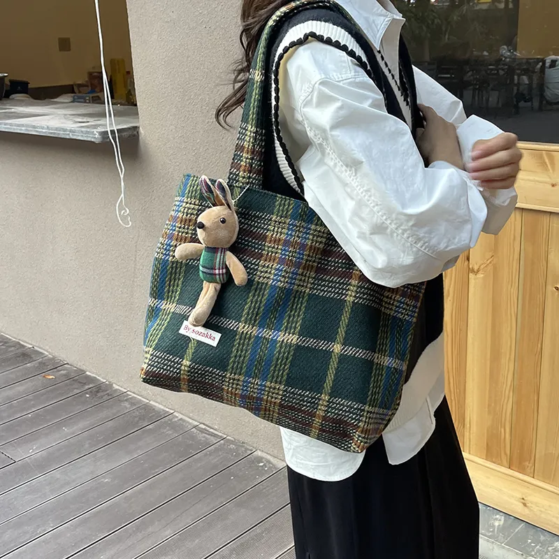 GOX Woolen Shoulder Bag Regular Women's Green/Brown-2