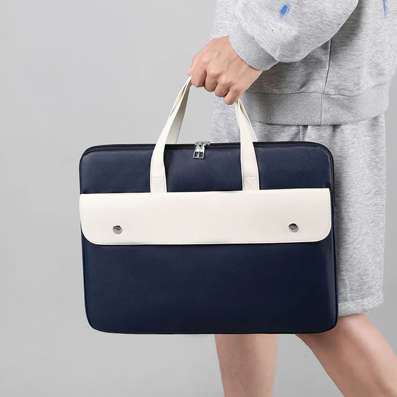 GOX PU Laptop Bag Portable Document Briefcase Laptop Bag Tubas Unisex White/Gray/Black/Dark Blue-3
