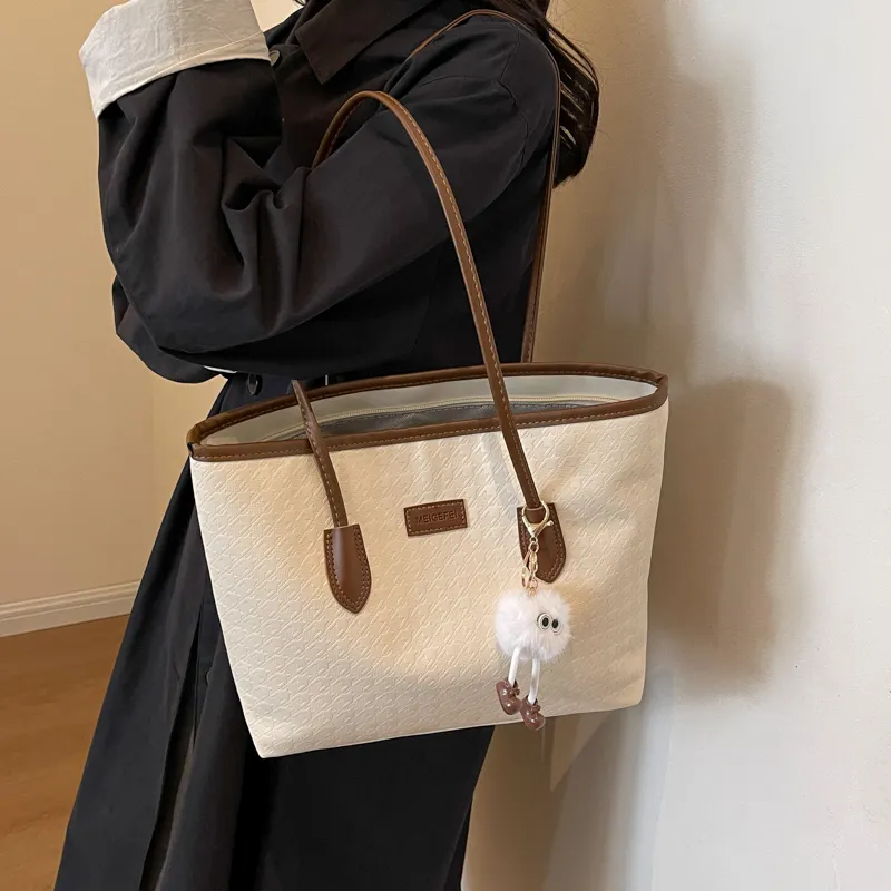 GOX PU Tote Bag, Shopping Bag, Shoulder Bag Women's White & Pink/Black/White & Coffee-5