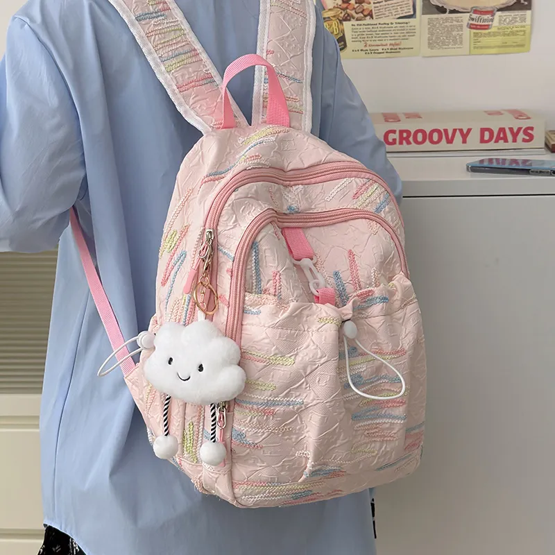 GOX Nylon Backpack Women's White/Black/Yellow/Pink-20
