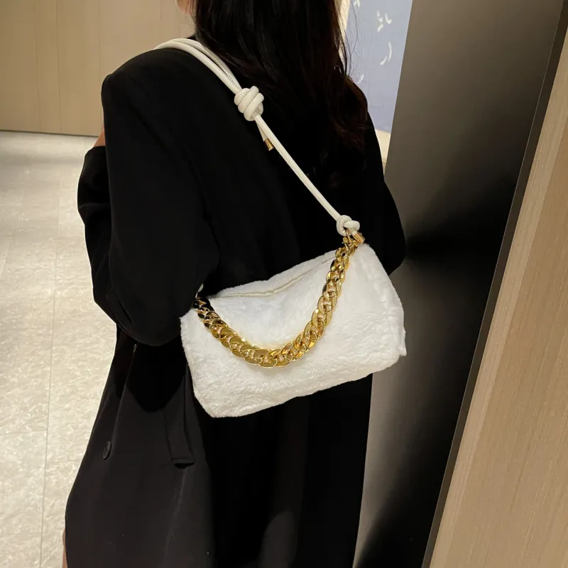 GOX Faux Fur Shoulder Bag Women's White/Black/Pink/Khaki-4