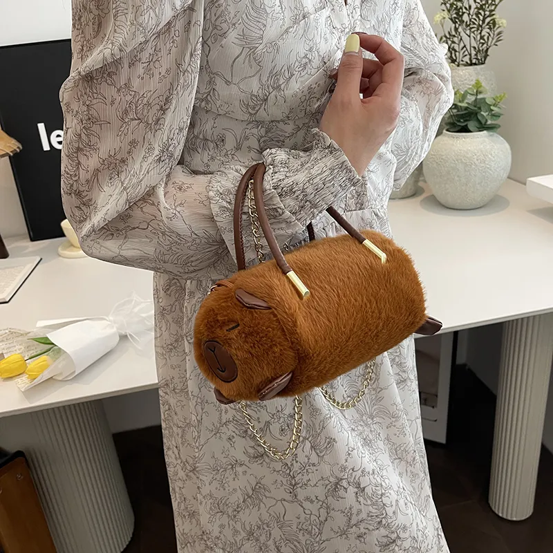 GOX Plush Shoulder Bag, Crossbody Bag, Handbag Regular Women's White/Black/Umber-12