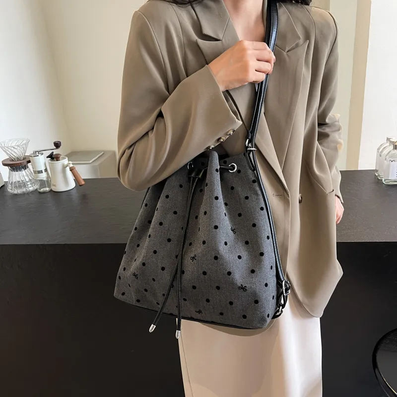 GOX Canvas Bag, Bucket Bag, Shoulder Bag Women's Stars/Polka Dot/Bowknot/Heart-12