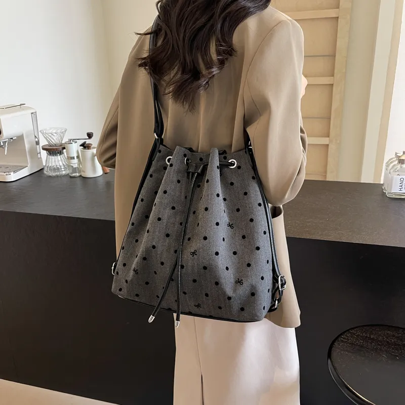 GOX Canvas Bag, Bucket Bag, Shoulder Bag Women's Stars/Polka Dot/Bowknot/Heart-14