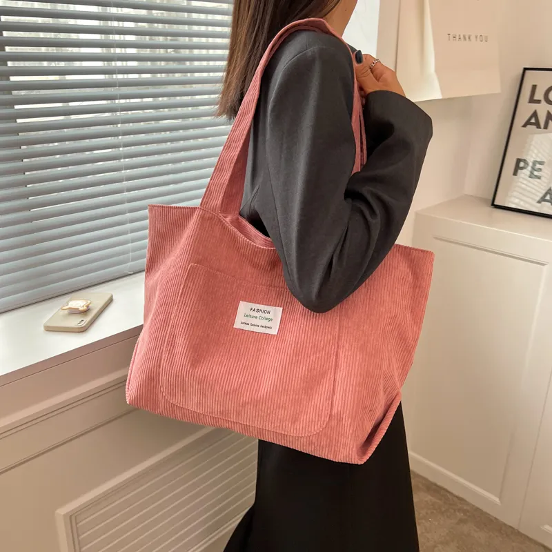 GOX Corduroy Handbag, Shoulder Bag Women's Ecru/Black/Light Brown/Pink-13