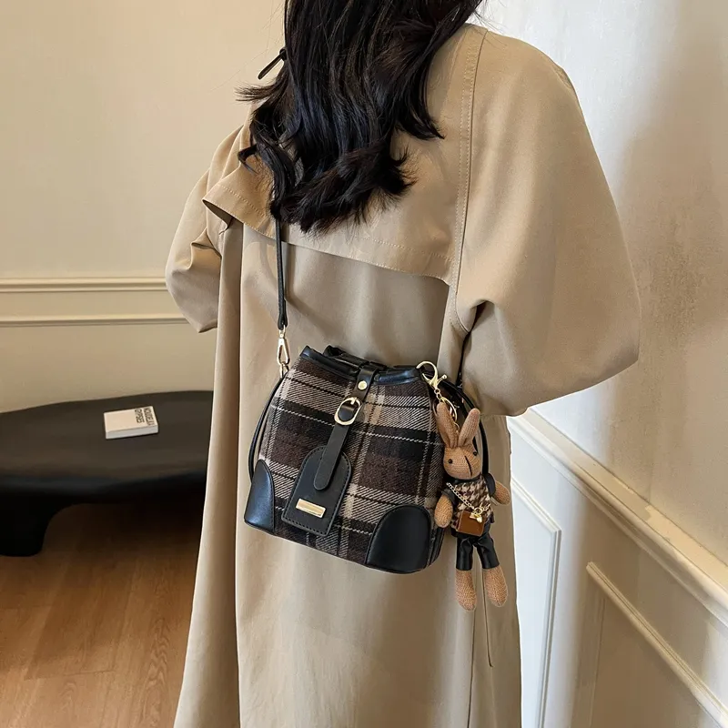 GOX Woolen Crossbody Bag Regular Women's Red Plaid/Blue Plaid/Black Plaid-13