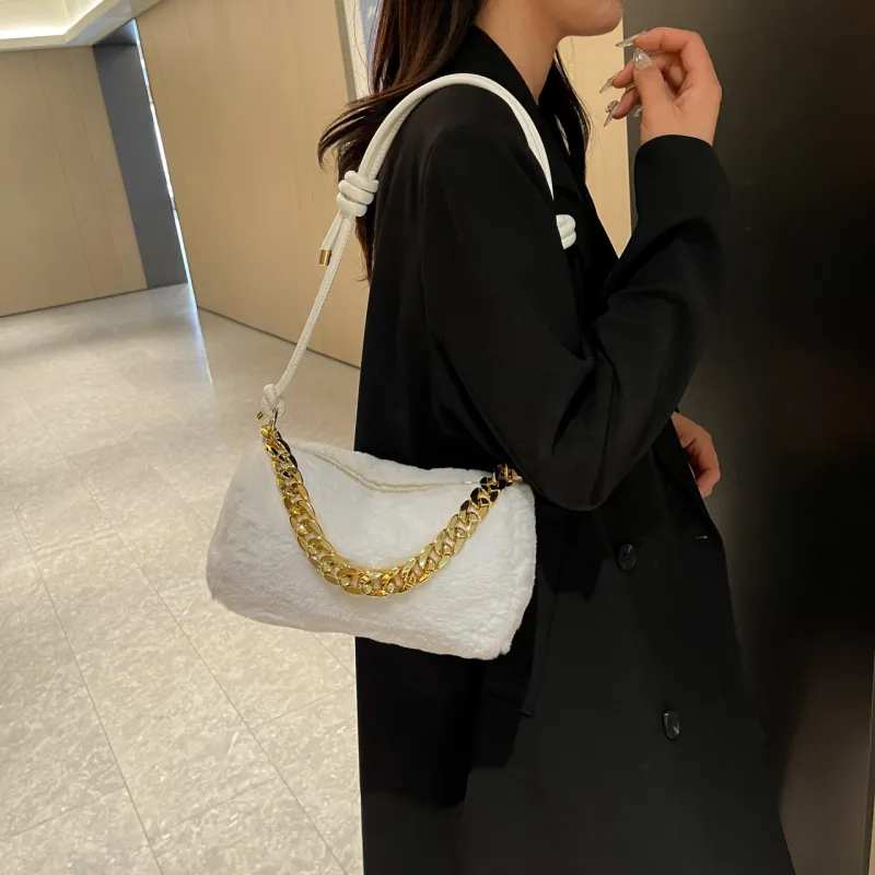 GOX Faux Fur Shoulder Bag Women's White/Black/Pink/Khaki-1