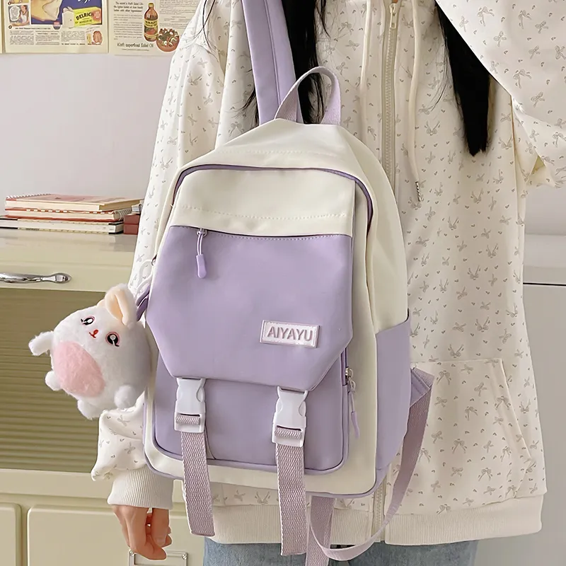 GOX Nylon Backpack Regular Women's Black/Pink/Light Purple/Light Yellow/Light Green-9