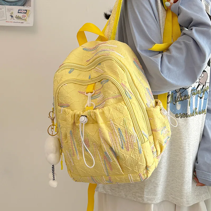 GOX Nylon Backpack Women's White/Black/Yellow/Pink-13