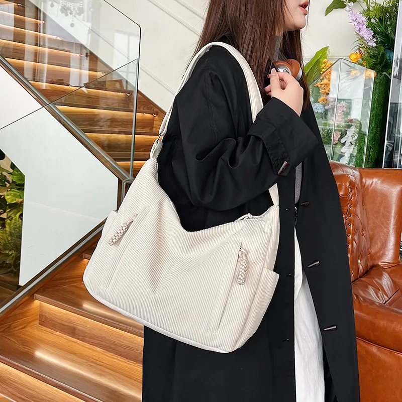 GOX Corduroy Shoulder Bag Regular Women's White/Black/Green/Khaki/Pink-1