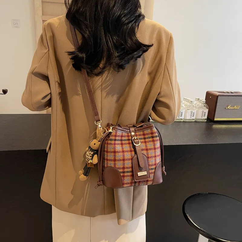 GOX Woolen Crossbody Bag Regular Women's Red Plaid/Blue Plaid/Black Plaid-2