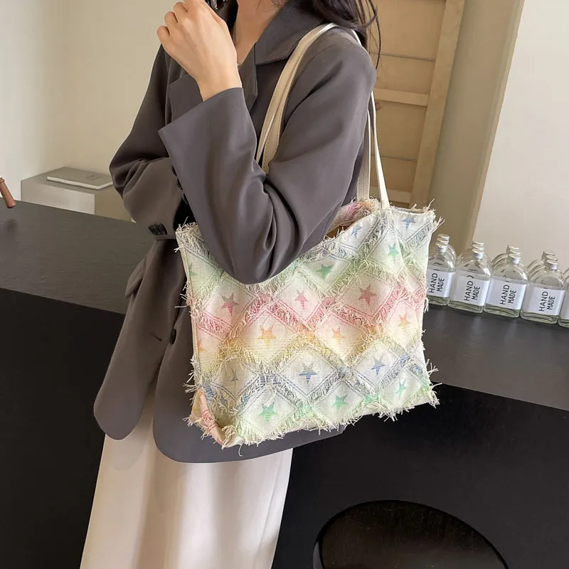 GOX Canvas Bag, Shoulder Bag Regular Women's Square/Stars/Holes-12