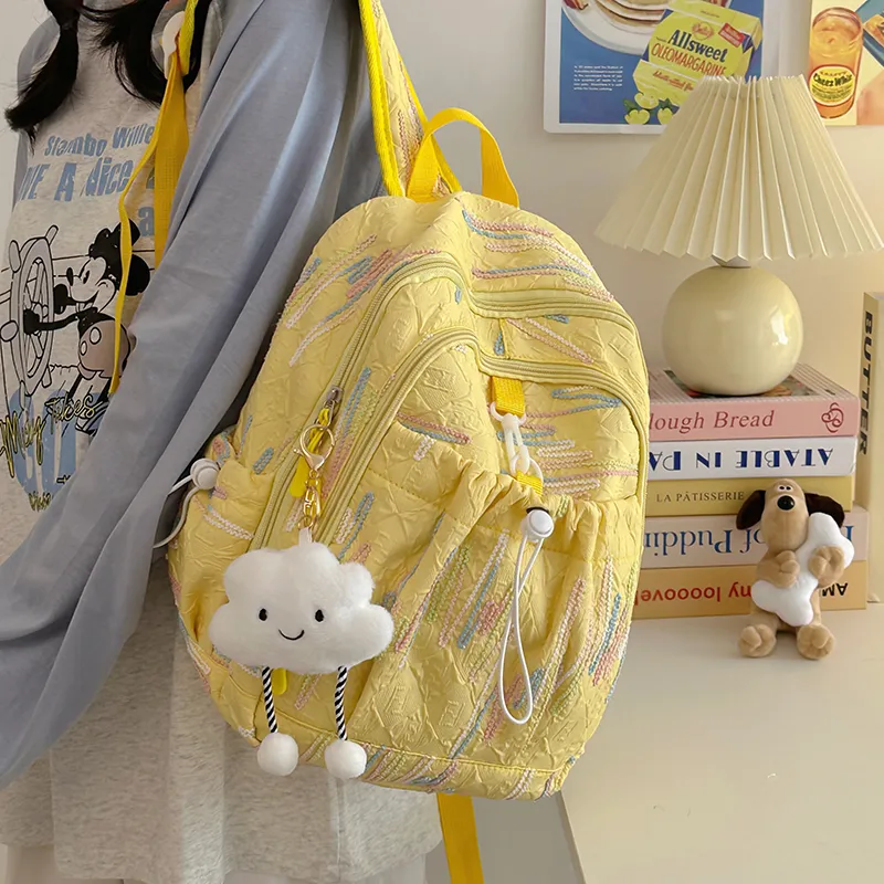 GOX Nylon Backpack Women's White/Black/Yellow/Pink-14
