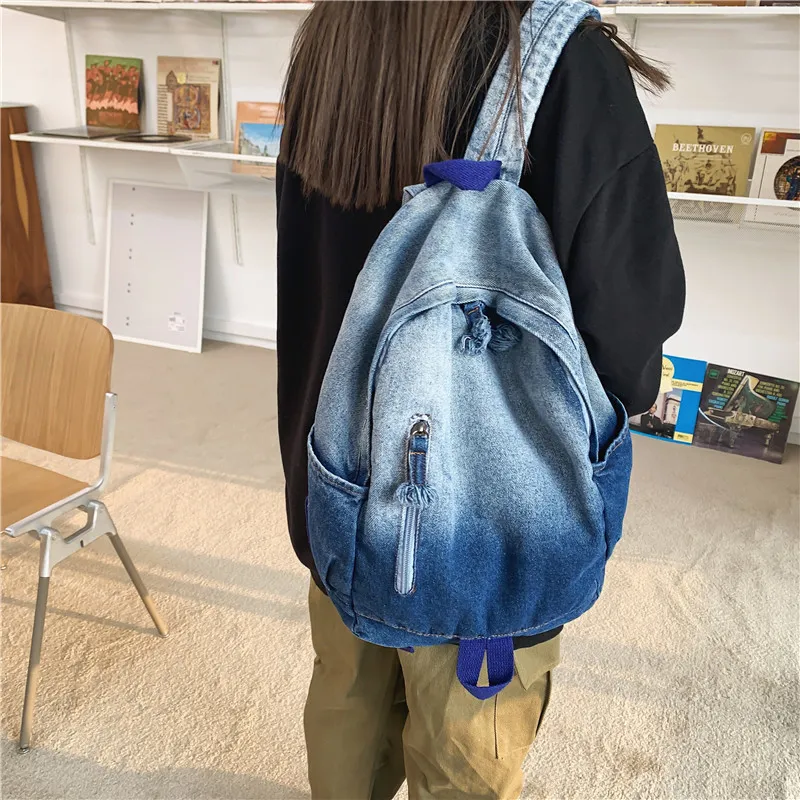 GOX Denim Laptop Backpack Bag Regular Unisex Blue/Black-4