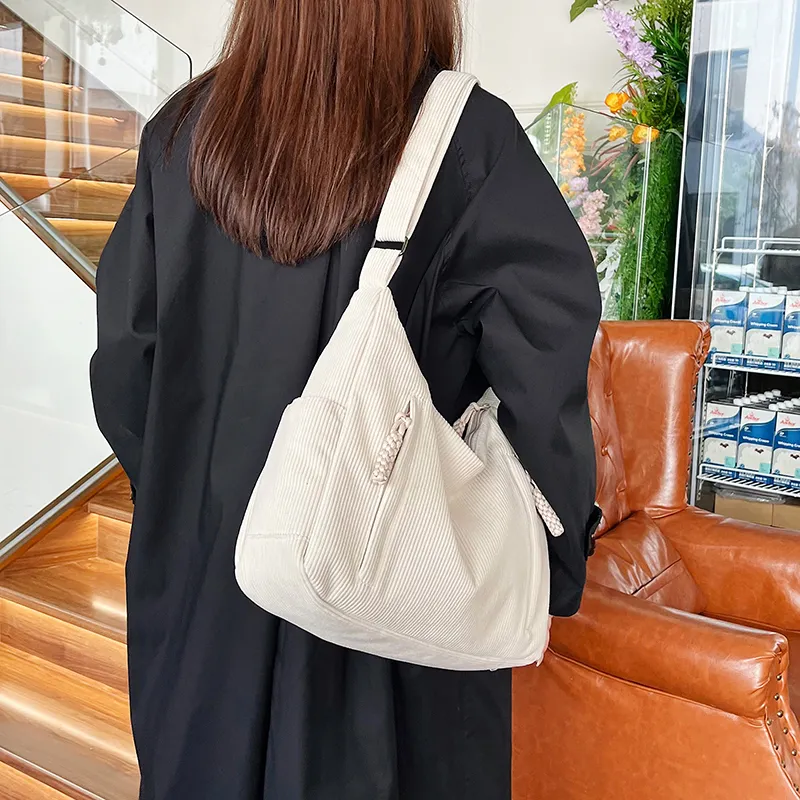 GOX Corduroy Shoulder Bag Regular Women's White/Black/Green/Khaki/Pink-2