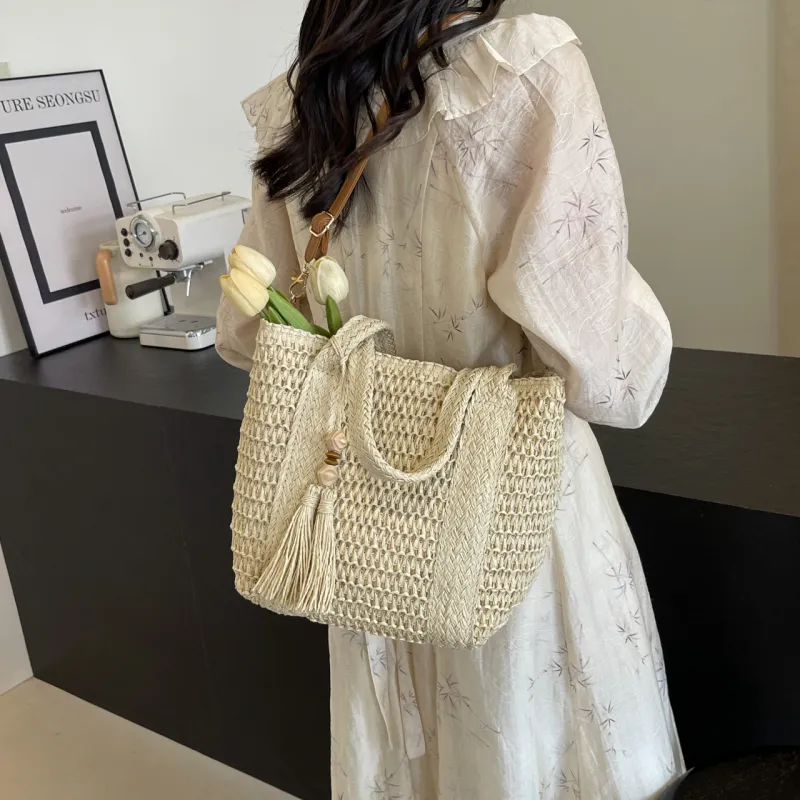 GOX Woven Shoulder Bag Women's Beige/Khaki-3